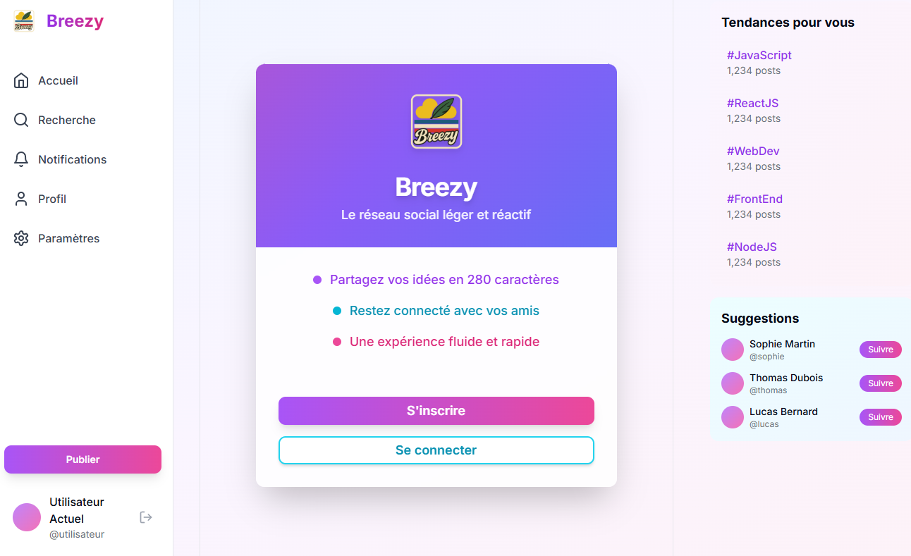 Breezy - Réseau Social Léger